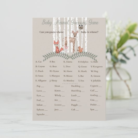 印刷可能ゲーム!ウッドランド生き物の赤ちゃんシャワー 招待状 (スタンド正面)