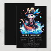 印刷可能シンプルな海賊誕生日 招待状 (正面/裏面)