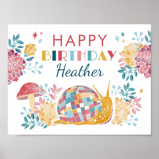 印刷可能ディスコガーデンパーティーハッピーバースデー標識 ポスター (正面)