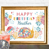 印刷可能ディスコガーデンパーティーハッピーバースデー標識 ポスター