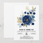 印刷可能パステルフローラ誕生日 招待状 (正面/裏面)