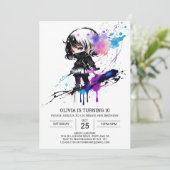 印刷可能パステル忍者ガール誕生日 招待状 (スタンド正面)