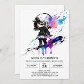 印刷可能パステル忍者ガール誕生日 招待状 (正面/裏面)