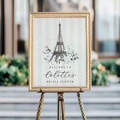 印刷可能パリ開花ブライダルシャワーウェルカムサイン ポスター