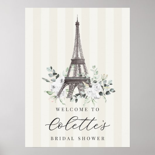 印刷可能パリ開花ブライダルシャワーウェルカムサイン ポスター (正面)