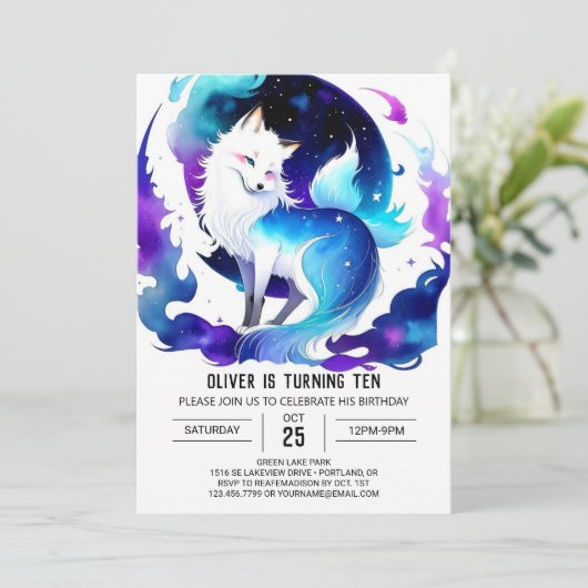 印刷可能ボホキツネ誕生日 招待状 (スタンド正面)