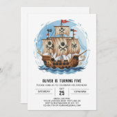 印刷可能ボートジョリーロジャーパイレーツ誕生日 招待状 (正面/裏面)