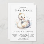 印刷可能モダンな白鳥の赤ちゃんシャワー 招待状 (正面/裏面)