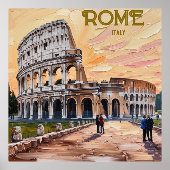 印刷可能ローマイタリアコロッセウムトラベルアートヴィンテージ 箔ポスター (正面)