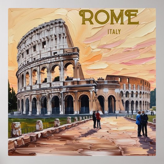 印刷可能ローマイタリアコロッセウムトラベルアートヴィンテージ 箔ポスター (正面)