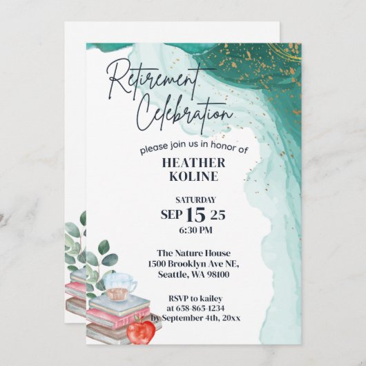 印刷可能学校先生退職パーティーテンプレート 招待状 (正面/裏面)