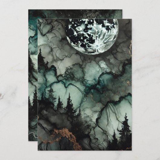 印刷可能幽霊のよく出るな森林ハロウィーンアルコールインク 招待状 (正面/裏面)