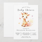 印刷可能男女兼用なキリン赤ちゃんシャワー 招待状 (正面/裏面)