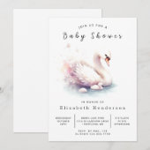 印刷可能男女兼用な白鳥の赤ちゃんシャワー 招待状 (正面/裏面)