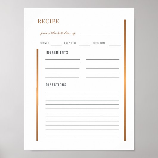印刷可能空白のなバインダー用キッチンレシピテンプレート ポスター (正面)