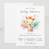 印刷可能素朴なキリン赤ちゃんシャワー 招待状 (正面/裏面)