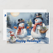 印刷可能、ダウンロード可能な雪だるまファミリー。 雪だるま シーズンカード (正面/裏面)