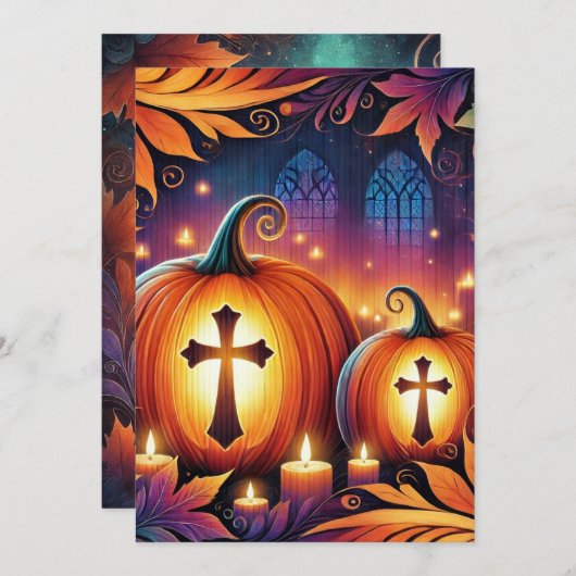 印刷可鮮やか能なクリスチャンのハロウィーンカボチャ 招待状 (正面/裏面)