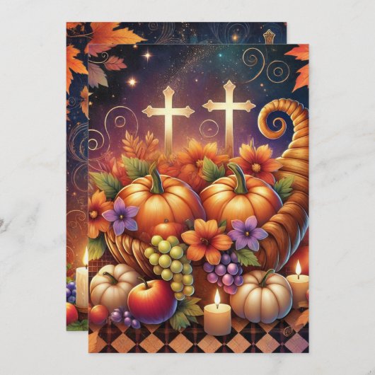 印刷可鮮やか能なクリスチャンのハロウィーンコルヌコピア 招待状 (正面/裏面)