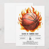 印刷用お洒落ボホバスケットボール誕生日 招待状 (正面/裏面)