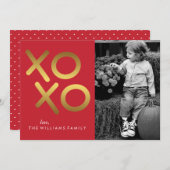 印刷金ゴールドXOXOバレンタインデー シーズンカード (正面/裏面)