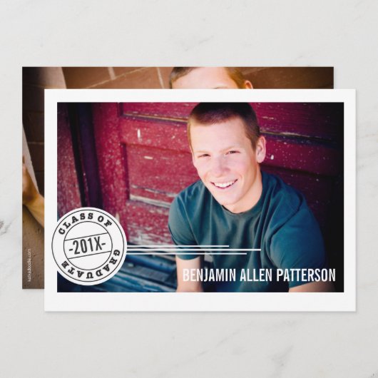 印紙写真モダン卒業記念パーティーのお知らせ 招待状 (正面/裏面)