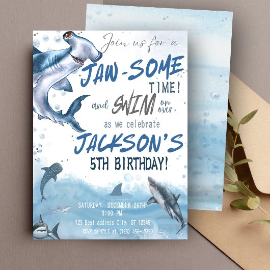 🦈 印象に残るサメの誕生日パーティーを 招待状