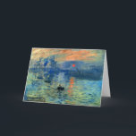 印象の日の出、Soleil Levant、クロード・モネ カード<br><div class="desc">印象、日の出(levant印象、soleil)はクロード・モネによって絵画行います。 それは印象派の動きの名前をもたらしました。  1872年日付を記入されて、主題はよりもむしろ輪郭を描くそれの提案する非常に緩いブラシの打撃を使用してフランスのルアーブルの港、です。 Monetはタイトルを後で説明しました: 景色は私のために印象、および即時の1、それ故に私達を与えられたこのラベル、ところでそうなったものです。 私は霧の私の窓できていた、事を太陽および前景で付くボートの少数のマストから送りましたルアーブルで、….彼らはカタログのタイトルのための私に尋ねました、ルアーブルの眺めのために実際に取ることができなかったしと私は言いました: 「印象を置いて下さい。 クロード・モネ(1840年- 1926年)はplein空気風景画に応用でき自然の前にフランスのな印象派の絵画の創設者、および動きの認識の表現の哲学の最も一貫した、多産の従業者、特にでした。 言葉の印象主義は彼の絵画の印象、日の出(levant印象、soleil)のタイトルから得られます。</div>