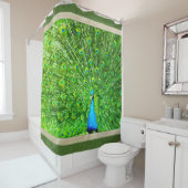 印象主義の緑および青の孔雀 シャワーカーテン (インサイチュ)