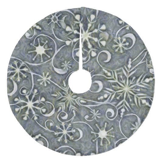 印象主義の銀製の白い踊りの雪片 フリース ツリースカート (正面)