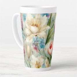 印象主義スタイルの春の花 カフェラテマグ