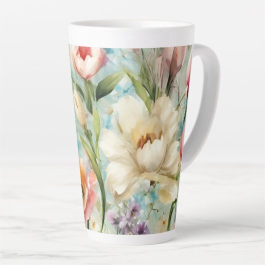 印象主義スタイルの春の花 カフェラテマグ (右アングル)
