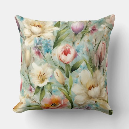 印象主義スタイルの春の花 クッション (正面)