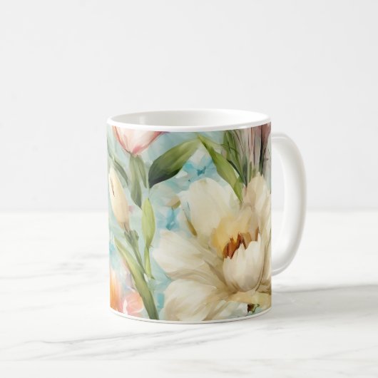 印象主義スタイルの春の花 コーヒーマグカップ (正面右)