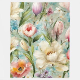 印象主義スタイルの春の花 フリースブランケット