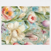 印象主義スタイルの春の花 フリースブランケット (正面(横))