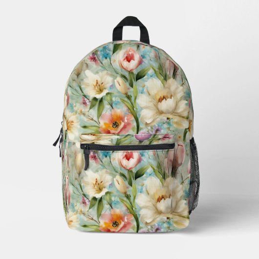 印象主義スタイルの春の花 プリントバックパック (正面)