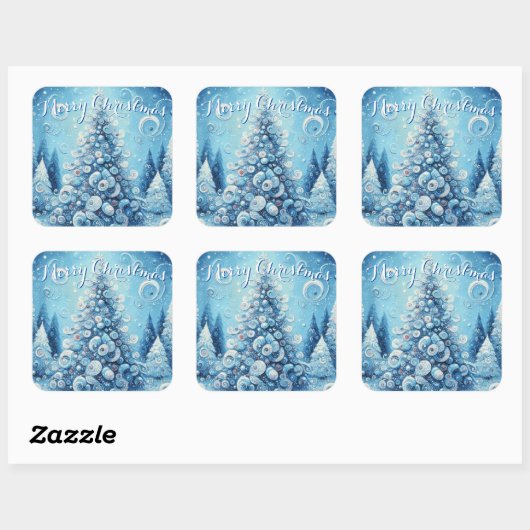 印象派お洒落のクリスマスツリーブルー スクエアシール (シート)