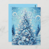 印象派お洒落のクリスマスツリーブルー ポストカード (正面/裏面)