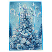 印象派お洒落のクリスマスツリーブルー ミディアムペーパーバッグ (裏面)