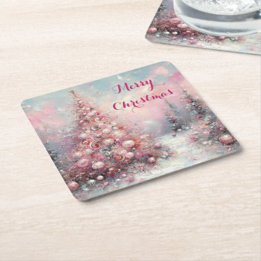 印象派お洒落のクリスマスツリー スクエアペーパーコースター (アングル)