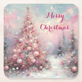 印象派お洒落のクリスマスツリー スクエアペーパーコースター