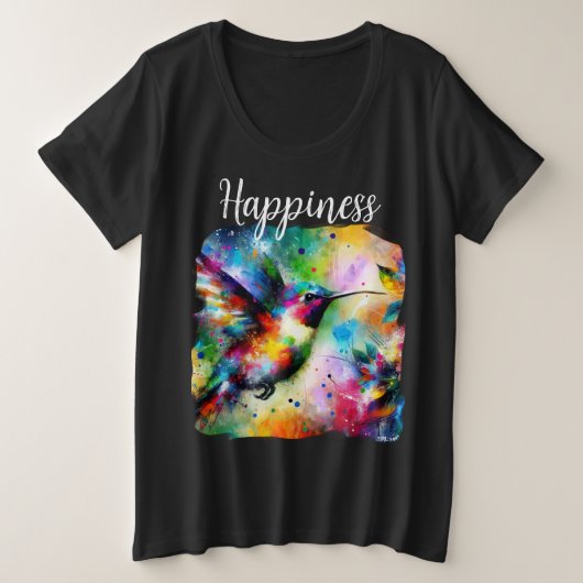 印象派お洒落のハッピーハミングバード プラスサイズTシャツ (デザイン正面)