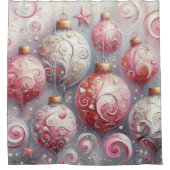 印象派お洒落クリスマスオーナメントピンク シャワーカーテン (正面)