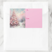 印象派お洒落クリスマスツリーピンクブルー 長方形シール (バッグ)