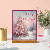 印象派お洒落クリスマスツリーピンク アクリルサイン (ウェディング)