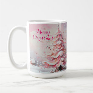 印象派お洒落クリスマスツリーピンク コーヒーマグカップ