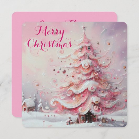 印象派お洒落クリスマスツリーピンク シーズンカード (正面/裏面)