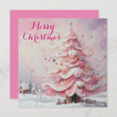 印象派お洒落クリスマスツリーピンク シーズンカード (正面/裏面)
