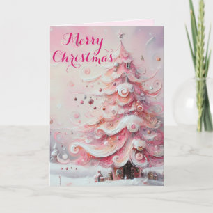 印象派お洒落クリスマスツリーピンク シーズンカード
